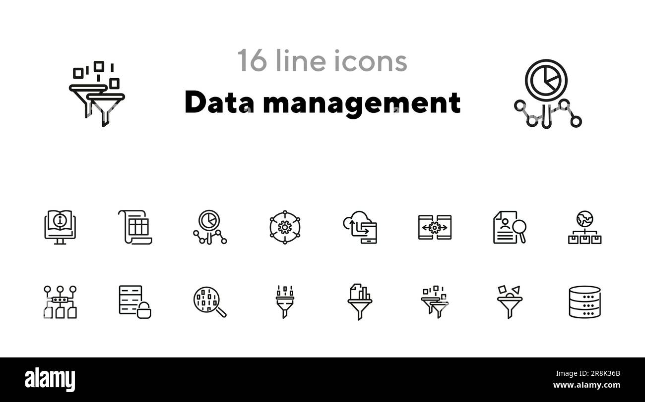 Symbolsatz für Datenverwaltungslinie Stock Vektor