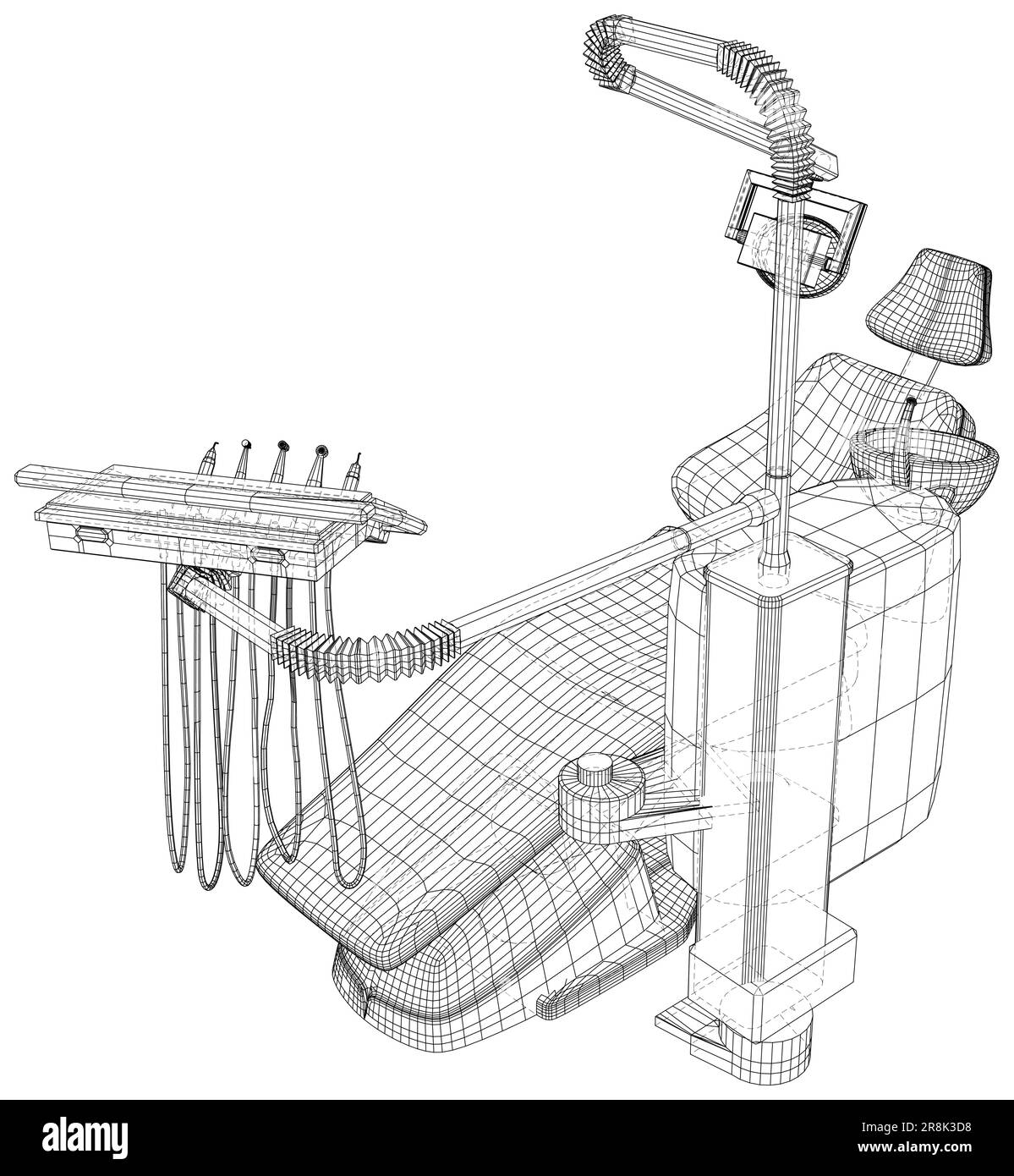 Skizzieren Zeichnung Zahnstuhl. Vektorrendering von 3d. Die Schichten aus sichtbaren und unsichtbaren Linien werden getrennt. Drahtgestell Stock Vektor