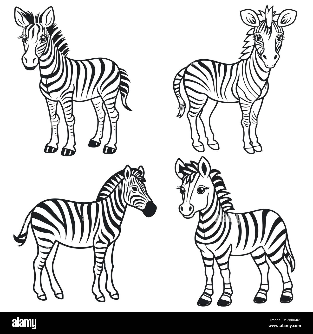 Grafischer Satz von Zebra, isoliert auf weißem Hintergrund, Vektordarstellung Stock Vektor