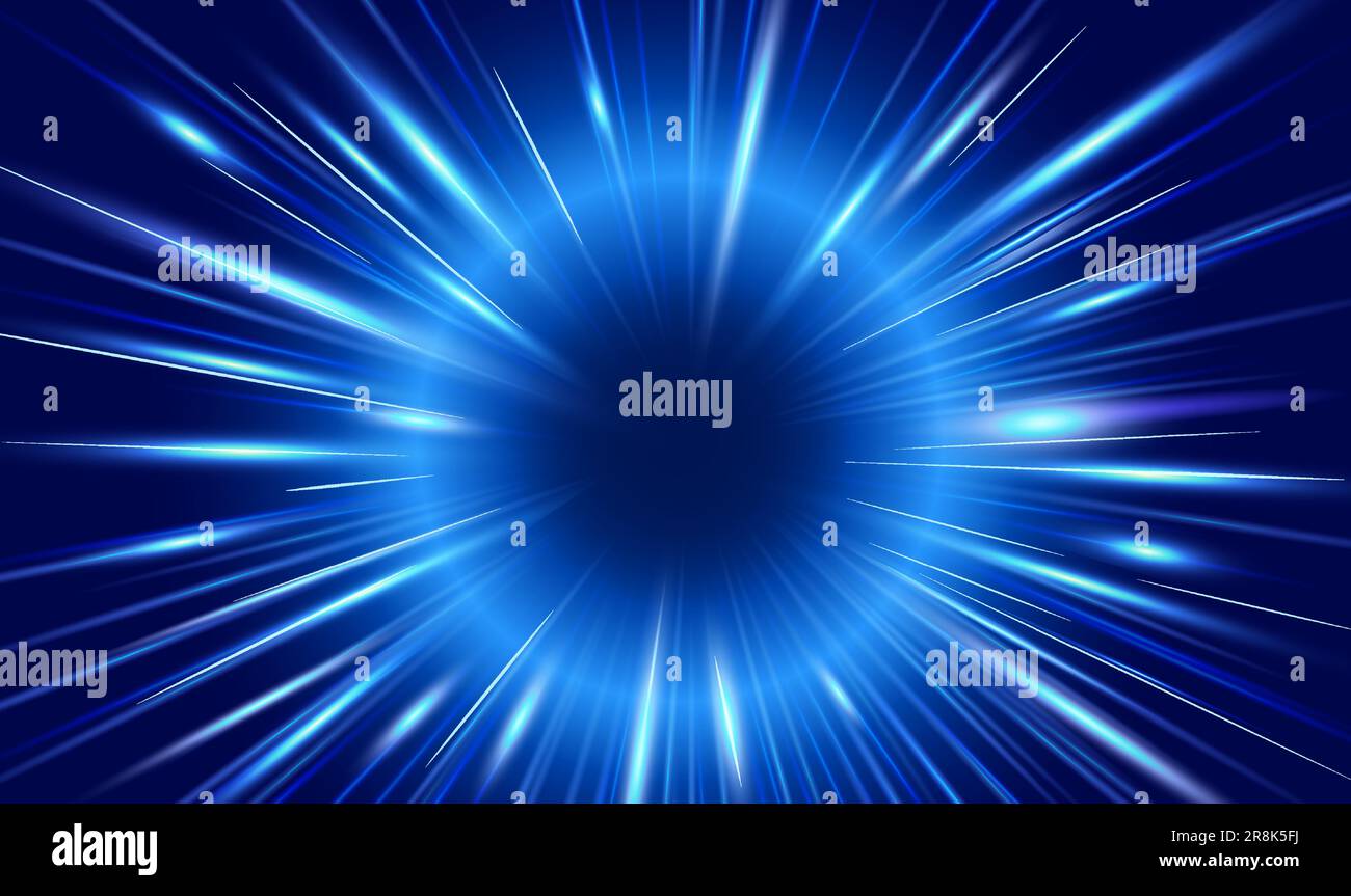 Blaue leuchtende Linien und Strahlen starker Energie. Vektorhintergrund der Super-Energie-Strahlungsquelle im Manga- und Anime-Stil. Stock Vektor