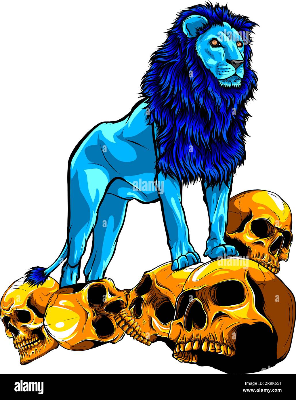 vektordarstellung von lio auf dem digitalen Handzeichnen des Bergschädels Stock Vektor