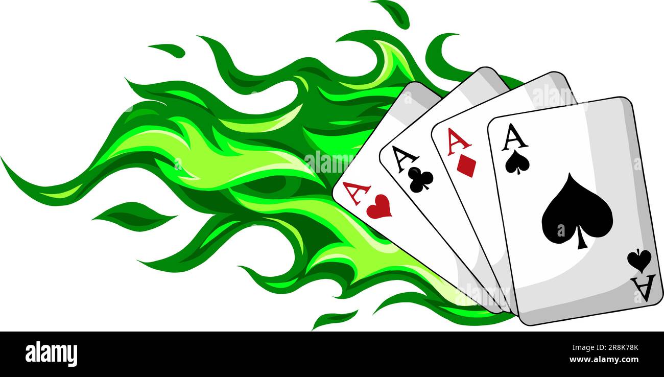 Spielkarten, die in einer Fächerform angeordnet sind. 4 Asse. Stock Vektor