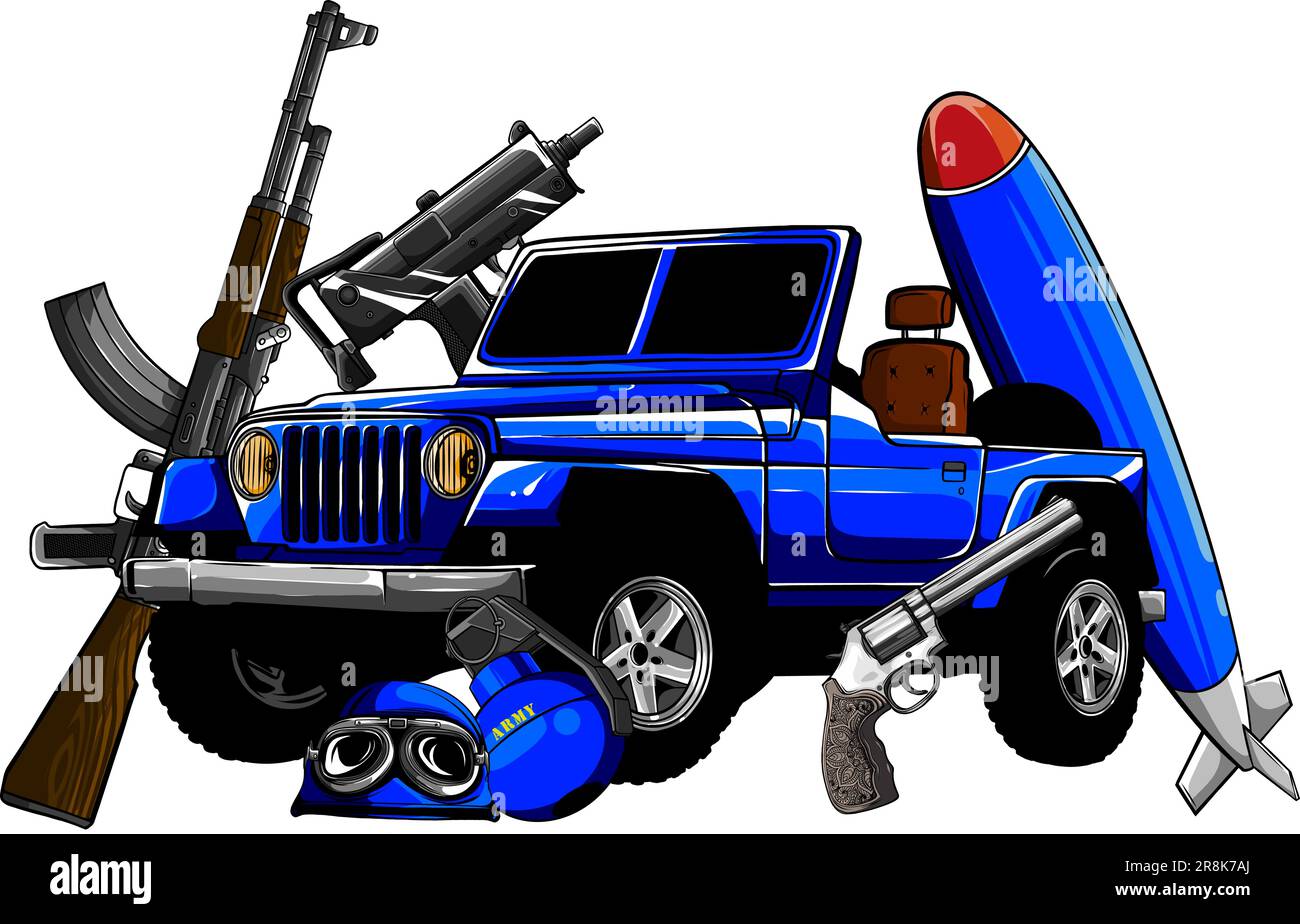 vektordarstellung Militärfahrzeug mit montiertem Maschinengewehr Stock Vektor