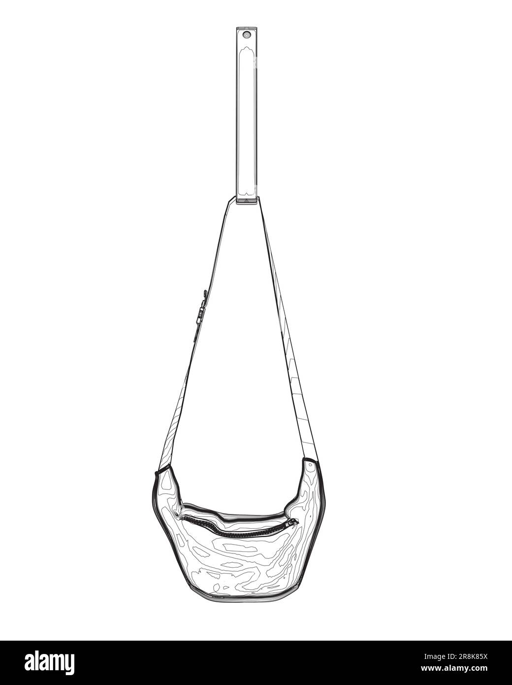 Altmodische Taillentasche im Retro-Stil, modisches Accessoire aus dem Jahr 90s, Umrissvektordarstellung isoliert auf weißem Hintergrund. Taillentasche, modischer Gürtel po Stock Vektor
