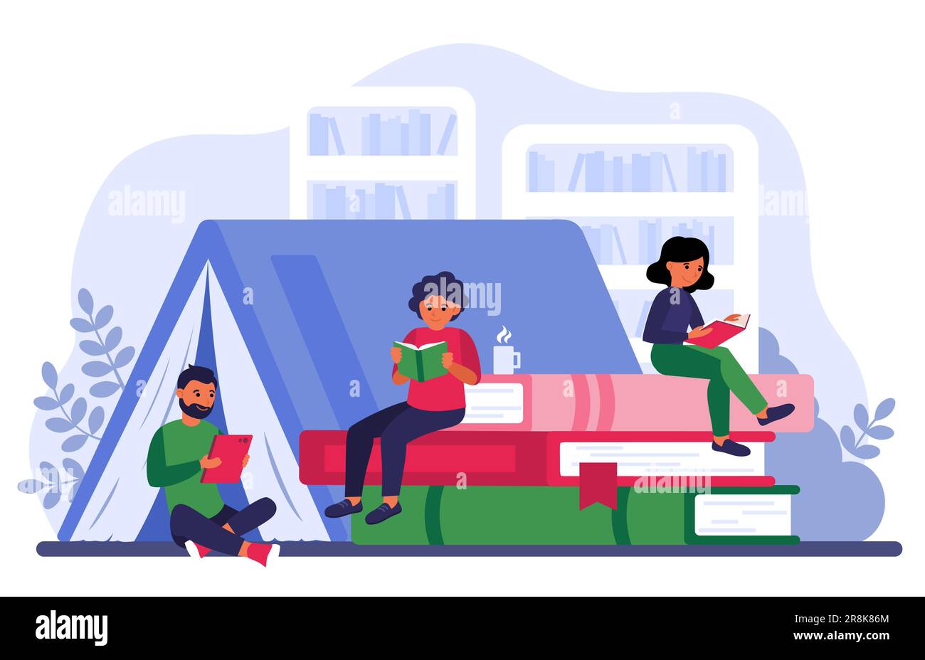 Menschen lesen von Büchern in der Bibliothek Stock Vektor