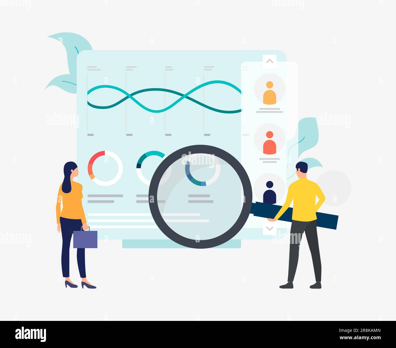 Geschäftsleute mit Lupe an Diagrammvektor Stock Vektor