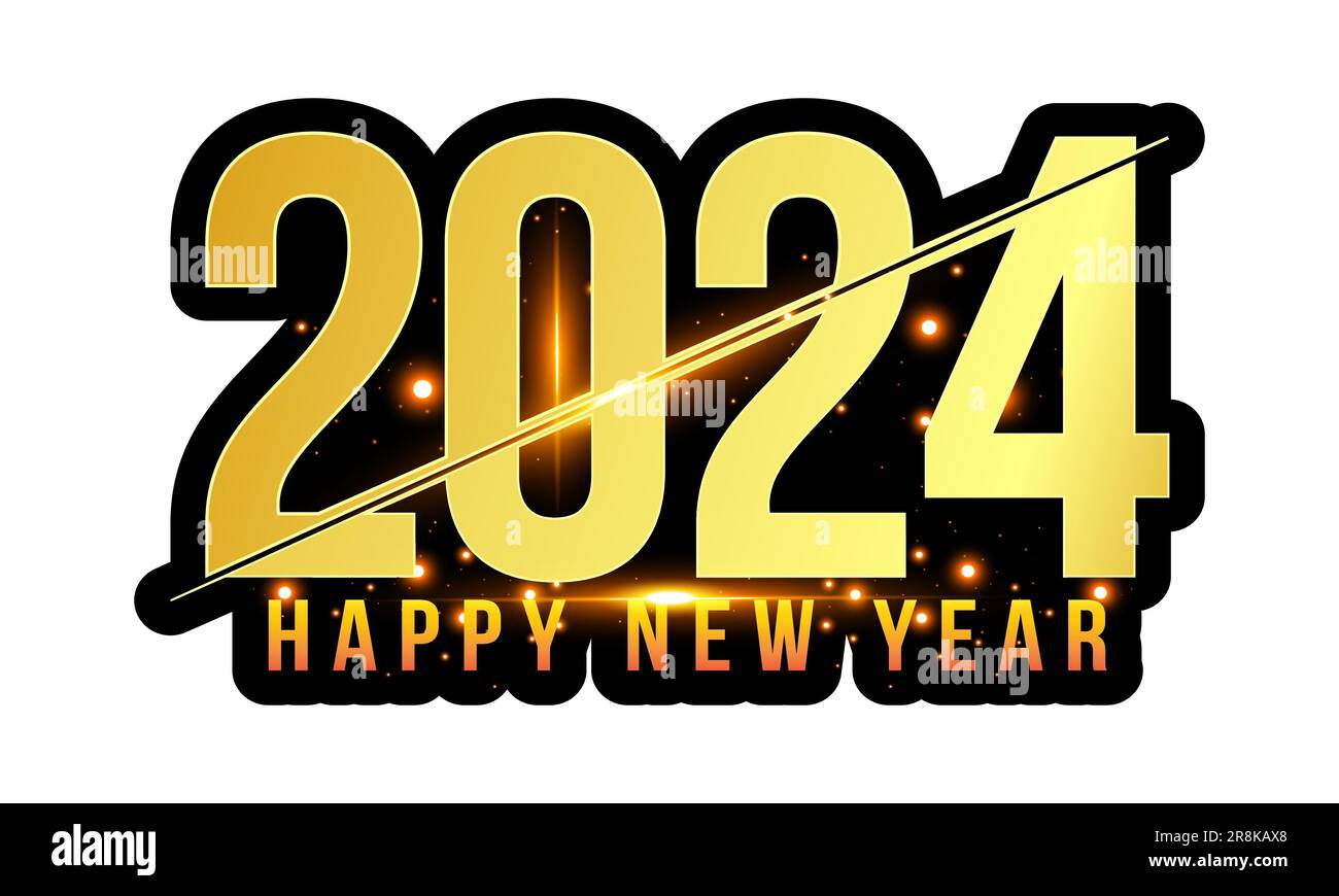 2024 goldenes Neujahrsdesign. 2024 Happy Silvester Gold Text Effect 3D isoliert Stock Vektor