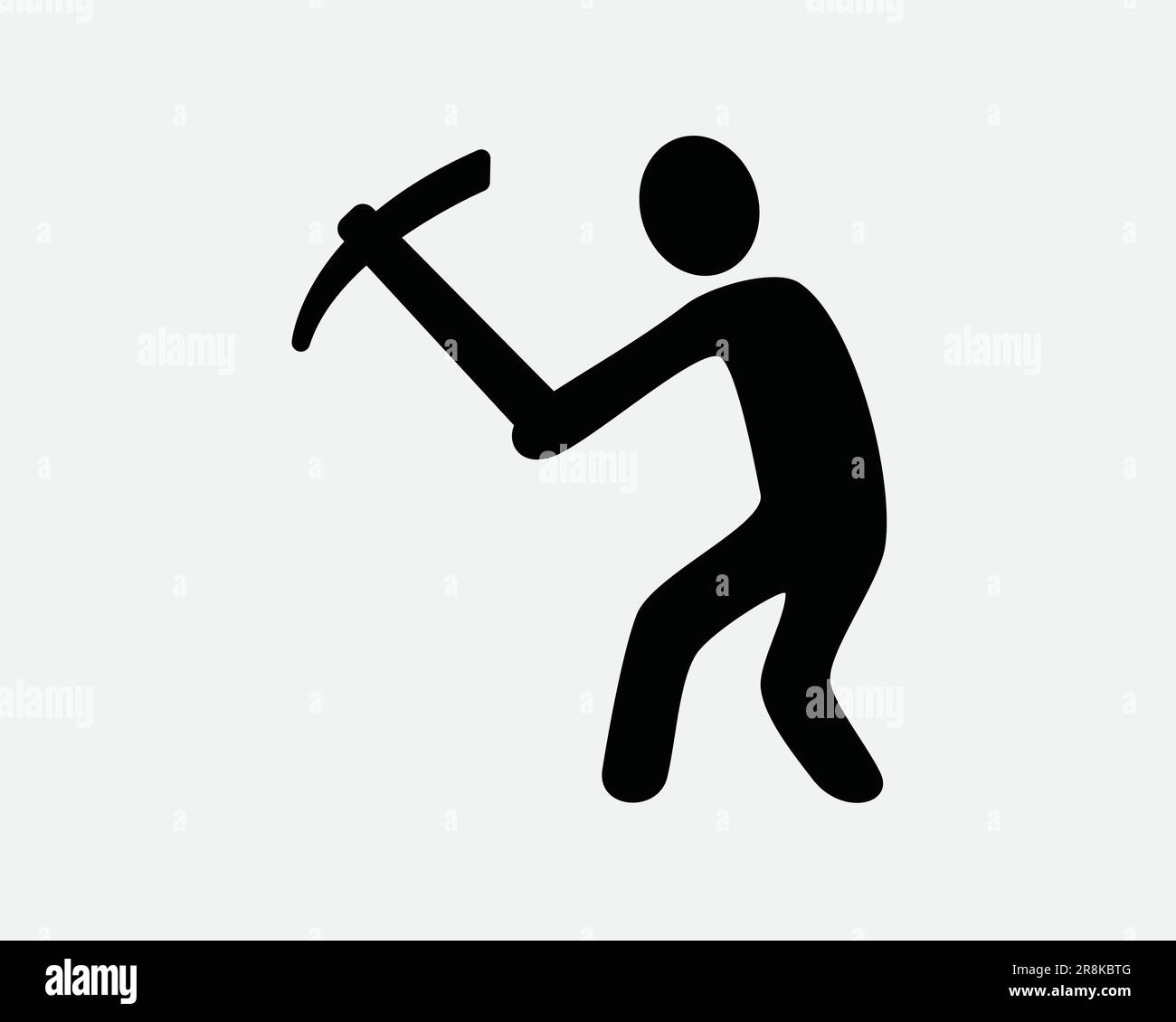 Miner-Symbol. Mann Gräbt Mine Pickaxe Arbeiter Bauarbeiter Stockfigur. Schwarzes weißes Schild Illustration Grafik Clipart EPS-Vektor Stock Vektor