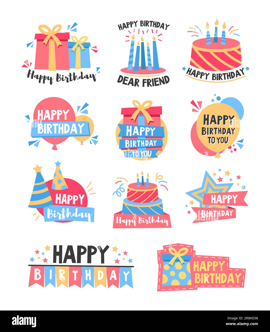 Happy Birthday farbenfrohes Abzeichen-Set Stock Vektor