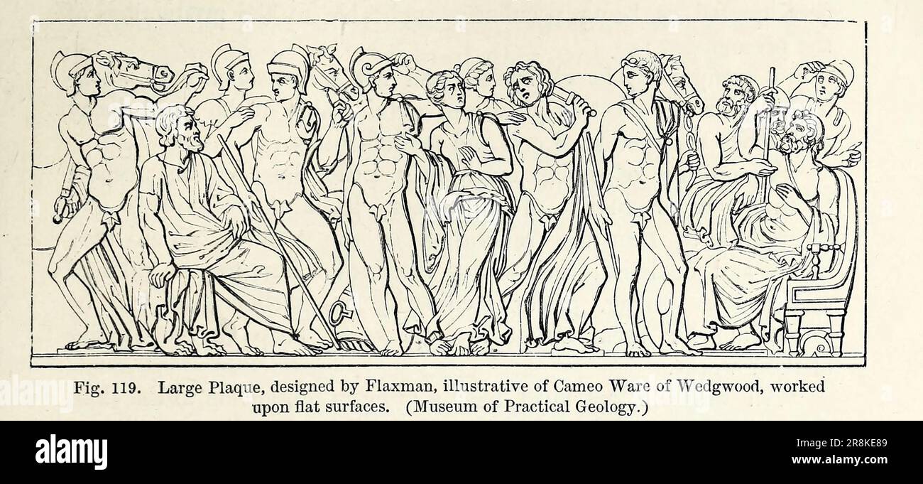 Große Plakette, entworfen von Flaxman, Illustrativ von Cameo Ware von Wedgwood, arbeitete an fiat Oberflächen. Aus dem Buch " Eine Geschichte der Töpferei und des Porzellans, mittelalterlich und modern " von Joseph Marryat, veröffentlicht in London von John Murray, Albemarle Street 1857 Stockfoto