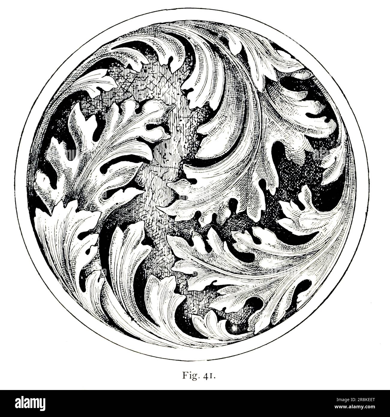 Hochfertige Rundblende Studien über die Zeichnung von Foliage lineart aus dem Buch " Ein Handbuch der Holzschnitzerei " von Leland, Charles Godfrey, 1824-1903; und Holtzapffel, John Jacob Publikation vom 1891 von New York, Scribner Stockfoto