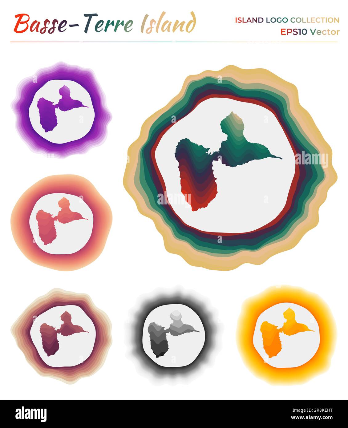 BasseTerre LogoKollektion. Farbenfrohes Abzeichen der Insel