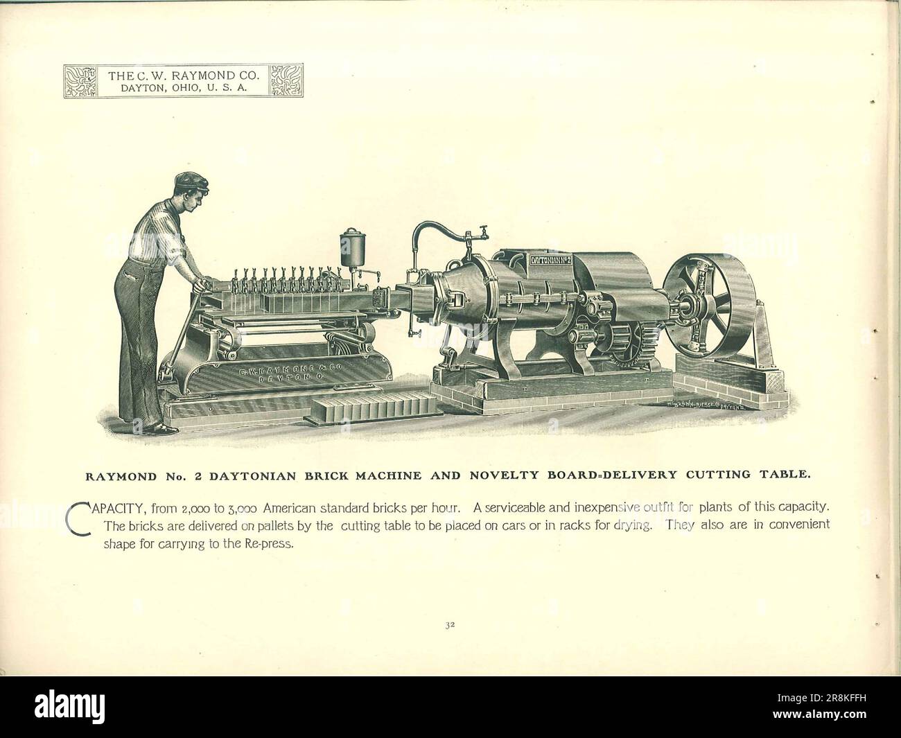 RAYMOND NR. 2 DAYTONIAN ZIEGELMASCHINE UND NEUARTIGES PLATTENLIEFERGERÄT. Aus dem Katalog " Tonbearbeitungsmaschinen und Backsteinbaugeräte " von C. W. Raymond Company Publication Date 1900 Stockfoto