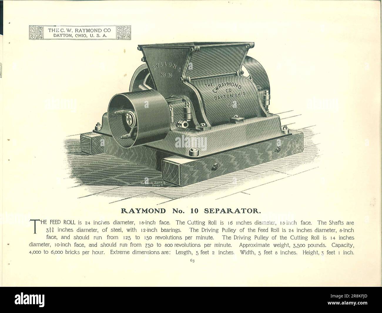 RAYMOND No. 10 Separator aus dem Katalog ' Tonbearbeitungsmaschinen und Ziegelsteinbaugeräte ' von C. W. Raymond Company Publication date 1900 Stockfoto