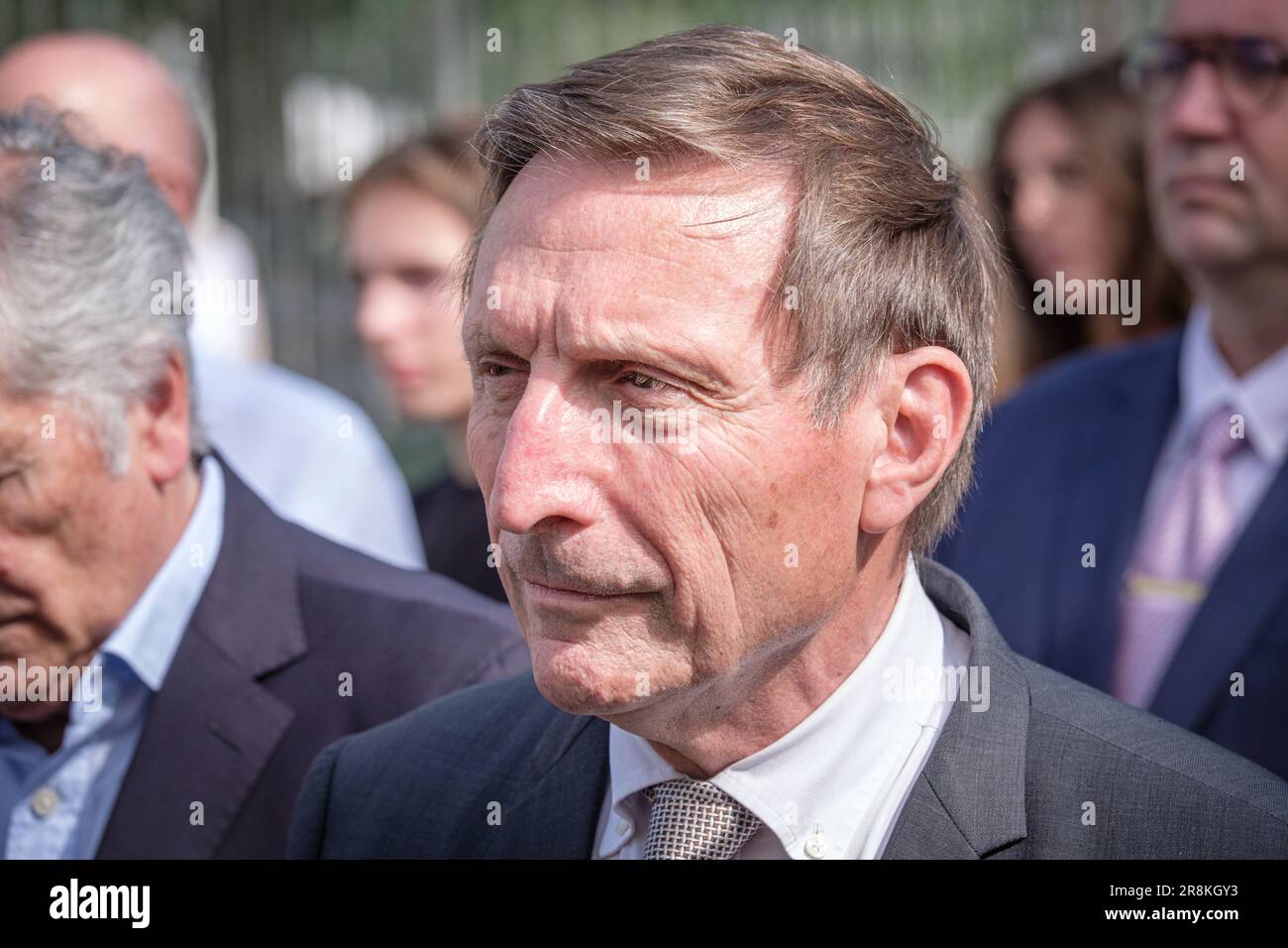 Jean Olivier Viout, ehrenamtlicher Generalstaatsanwalt von Lyon, Präsident des Orientierungsrates des Nationaldenkmals des Montluc-Gefängnisses. Stockfoto