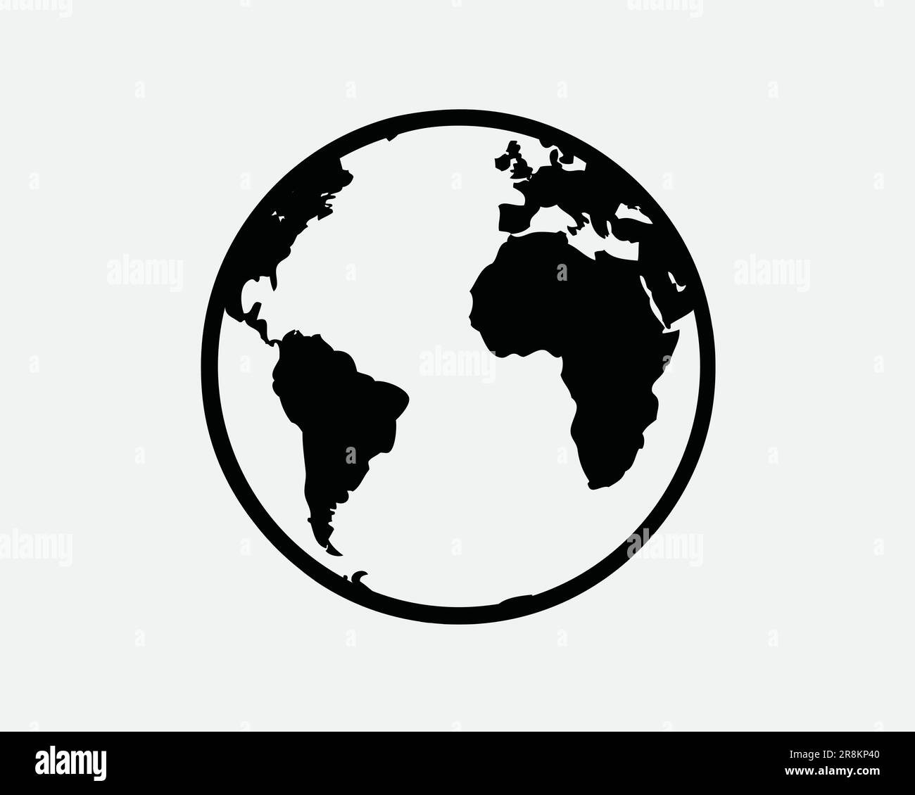 Erdsymbol Weltglobus Weltweltplanet Weltkarte Kontinent Geografie Kugel Schwarzes weißes Schild Symbol Illustration Grafik Clipart EPS-Vektor Stock Vektor