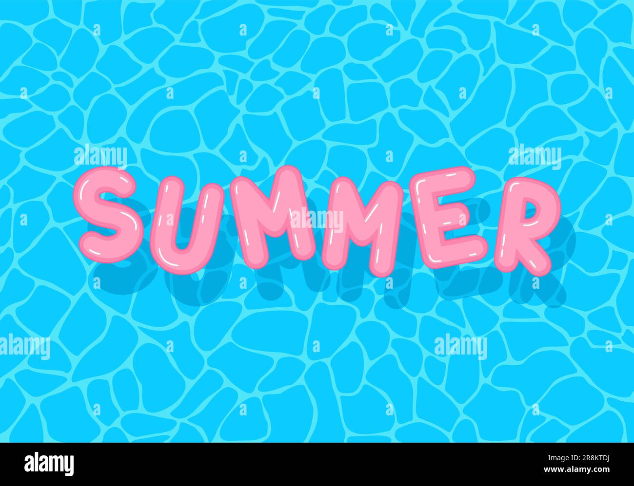 Swimmingpool mit pinkfarbenem schwimmendem Wort „Summer“. Draufsicht Stock Vektor