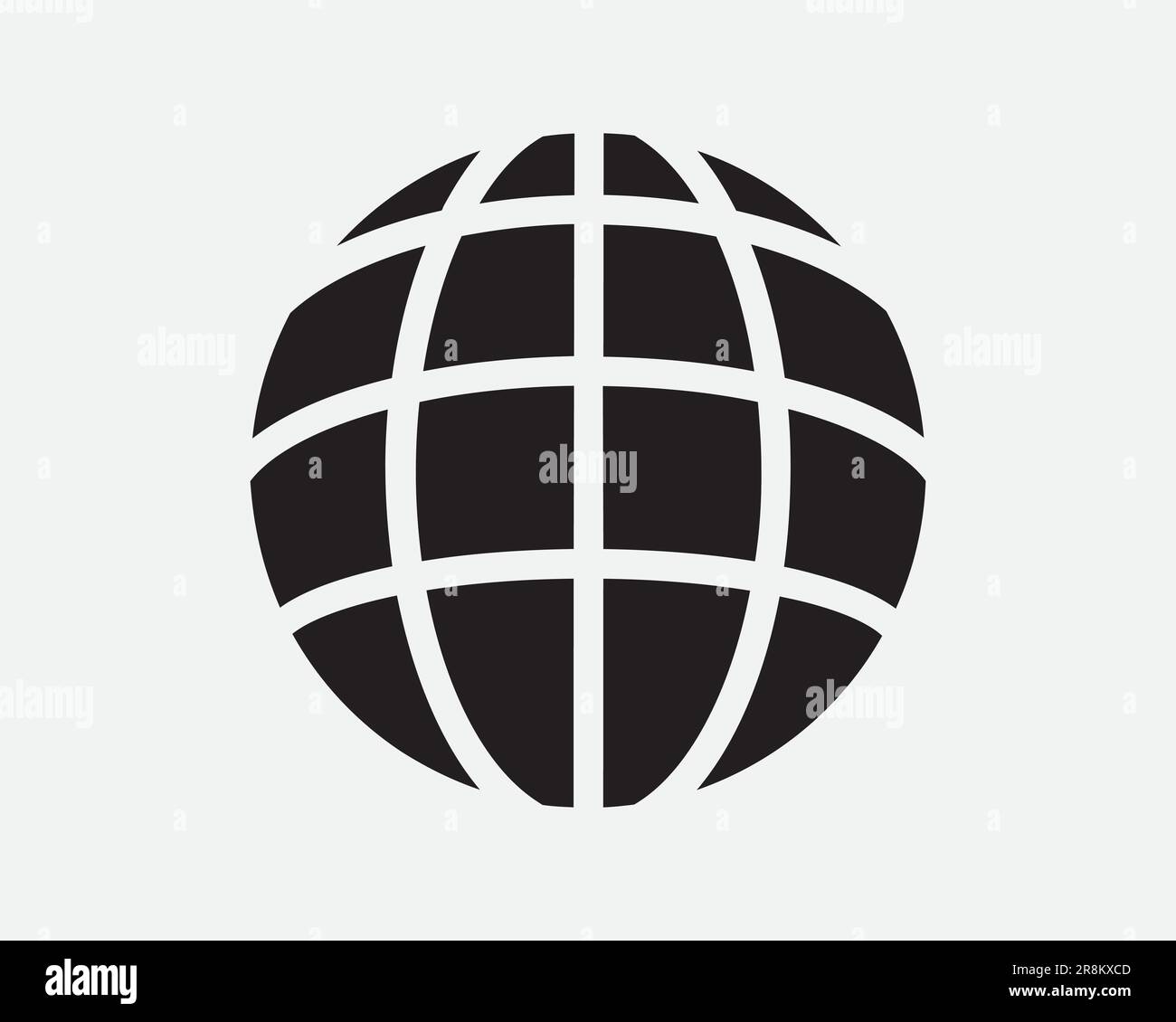Globus-Symbol. Erde Global Planet Worldwide Sphere Round Circular Wire 3D Shape Black White Sign Symbol Illustration Artwork Graphic Clipart EPS Vector Stock Vektor