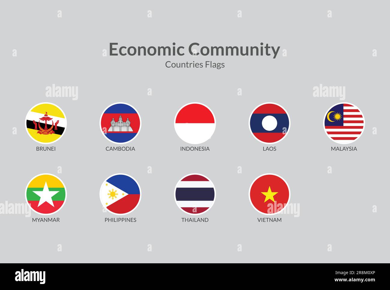 Die ASEAN-Länder der Wirtschaftsgemeinschaft führen die Sammlung von Symbolen an Stock Vektor