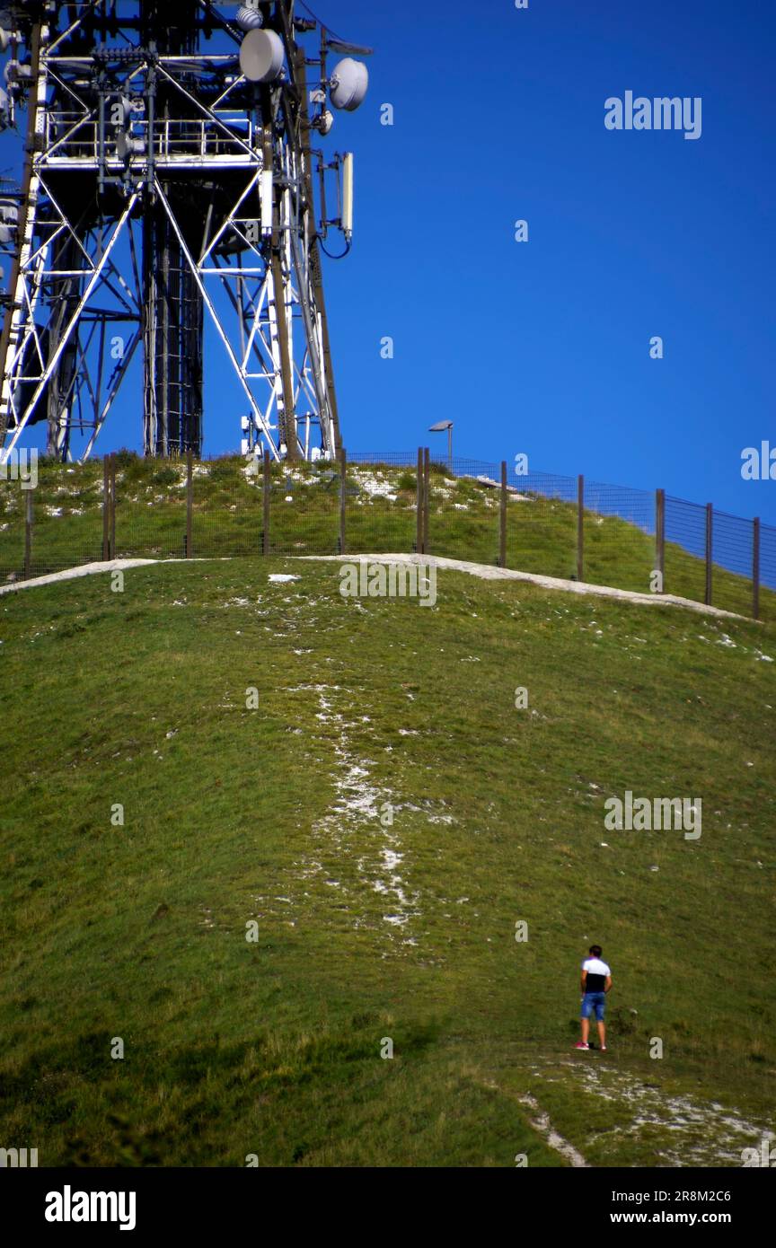 Ripetitori TV sulla cima del monte Nerone Stockfoto