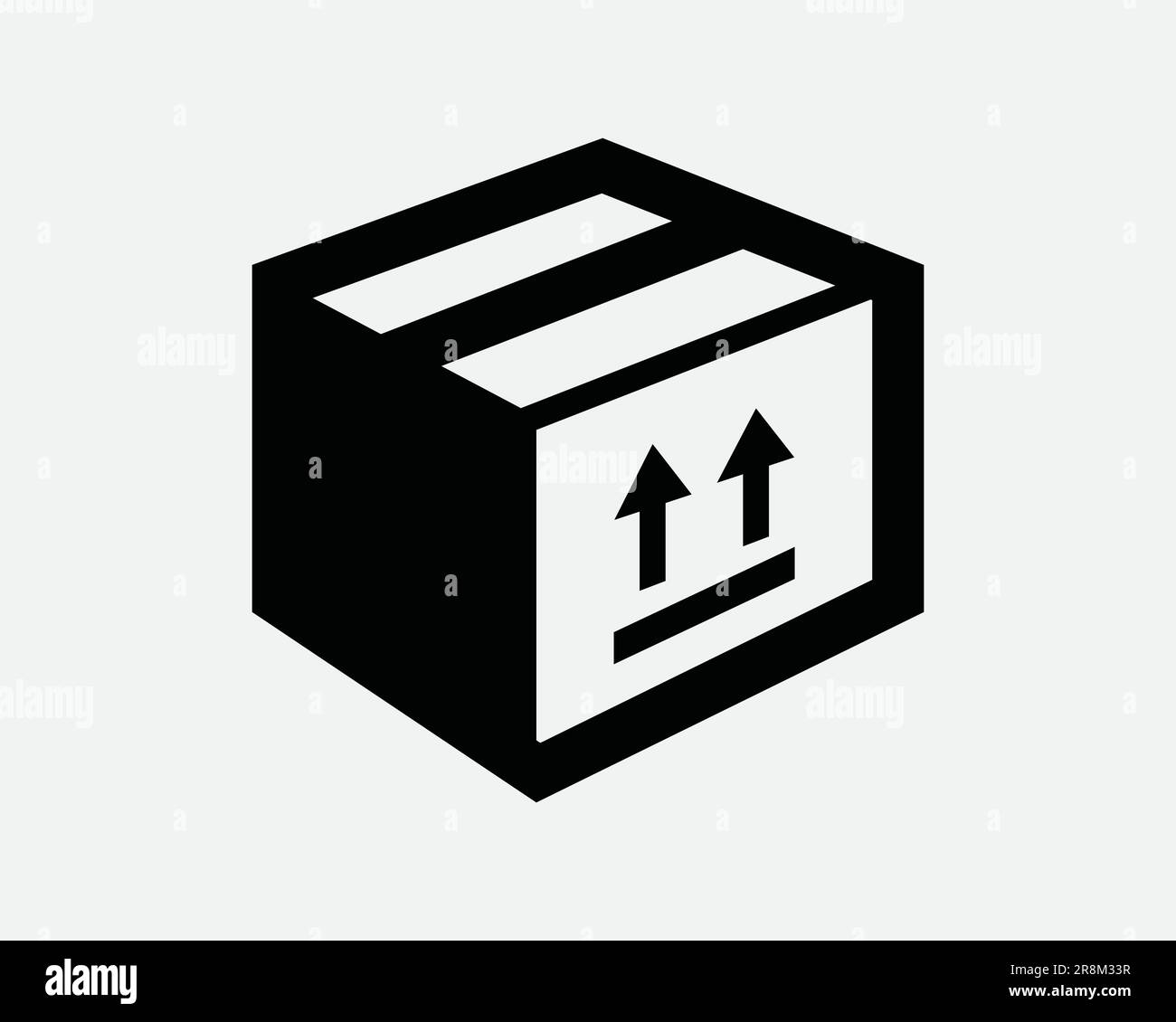 Versandkarton mit Pfeilsymbol. Paketverpackung Kuriersendung Zustellung. Schwarzes weißes Schild Illustration Grafik Clipart EPS-Vektor Stock Vektor