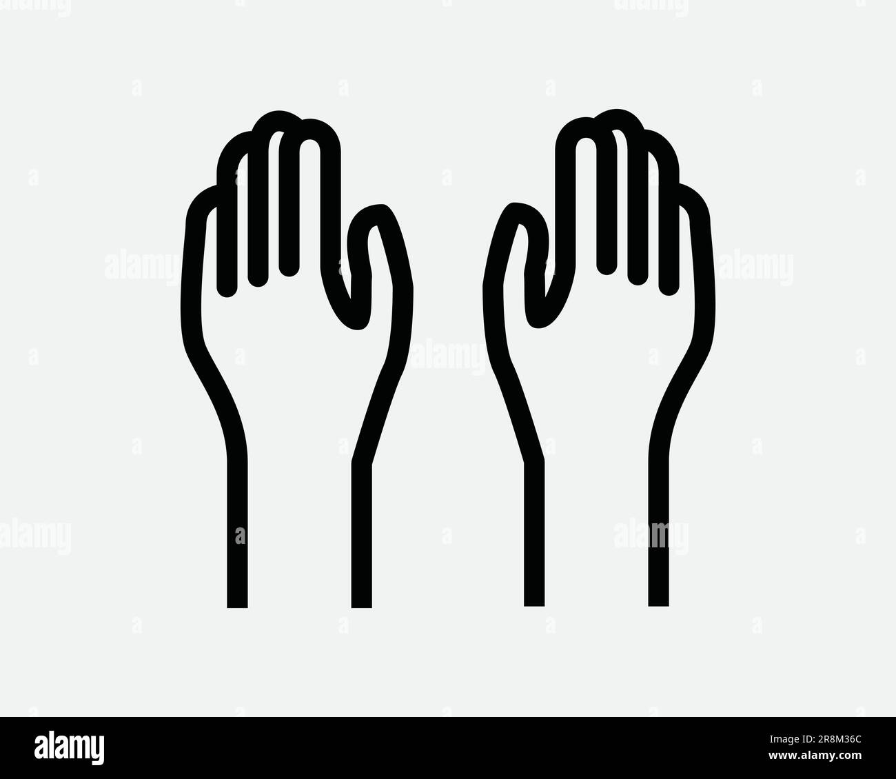 Symbol Für Zwei Hände. 2 Arme Hoch, Hoch, Hoch, Hoch Mit Den Fingern, Die Hand Ergibt Sich. Schwarzes weißes Symbol Kontur Form Bildmaterial Grafik Clipart EPS-Vektor Stock Vektor