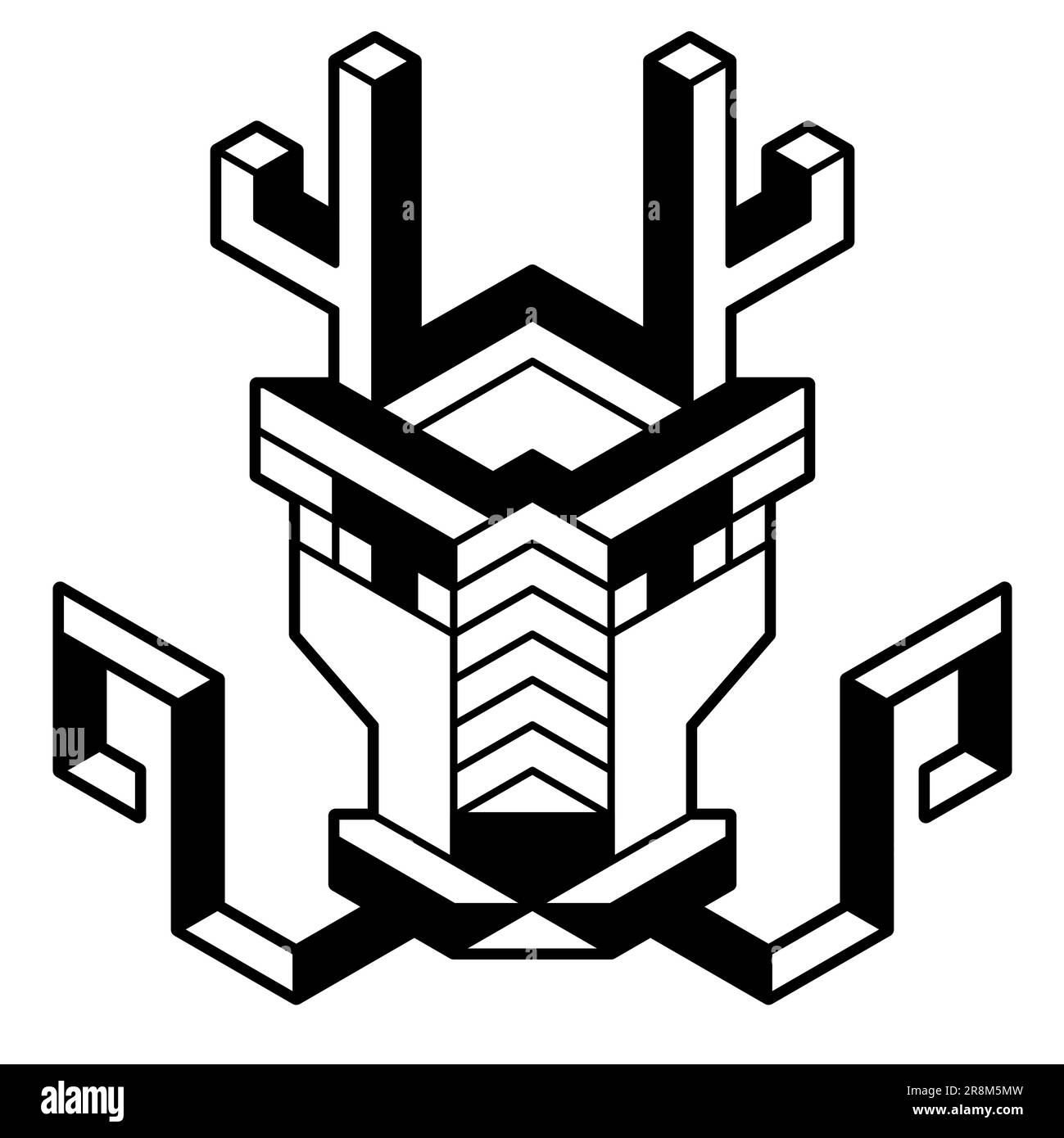 Stilisierter geometrischer chinesischer Drachenkopf. Einfacher und minimalistischer polygonaler Stil. Tattoo-Design, Logo-Kunst, Vektorzeichnung. Stock Vektor