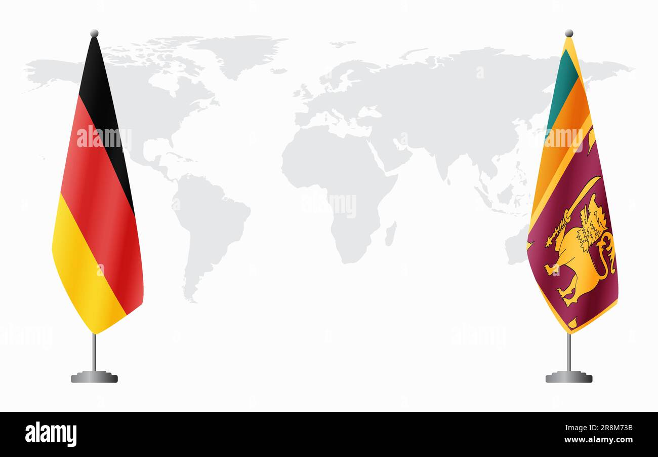 Deutschland und Sri Lanka Flaggen für offizielles Treffen vor dem Hintergrund der Weltkarte. Stock Vektor