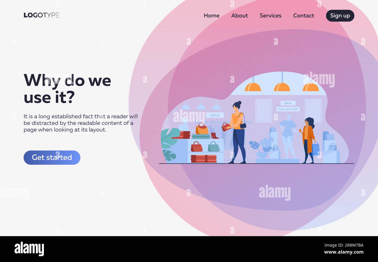 Weibliche Kunden kaufen in einem Kleiderladen ein Stock Vektor