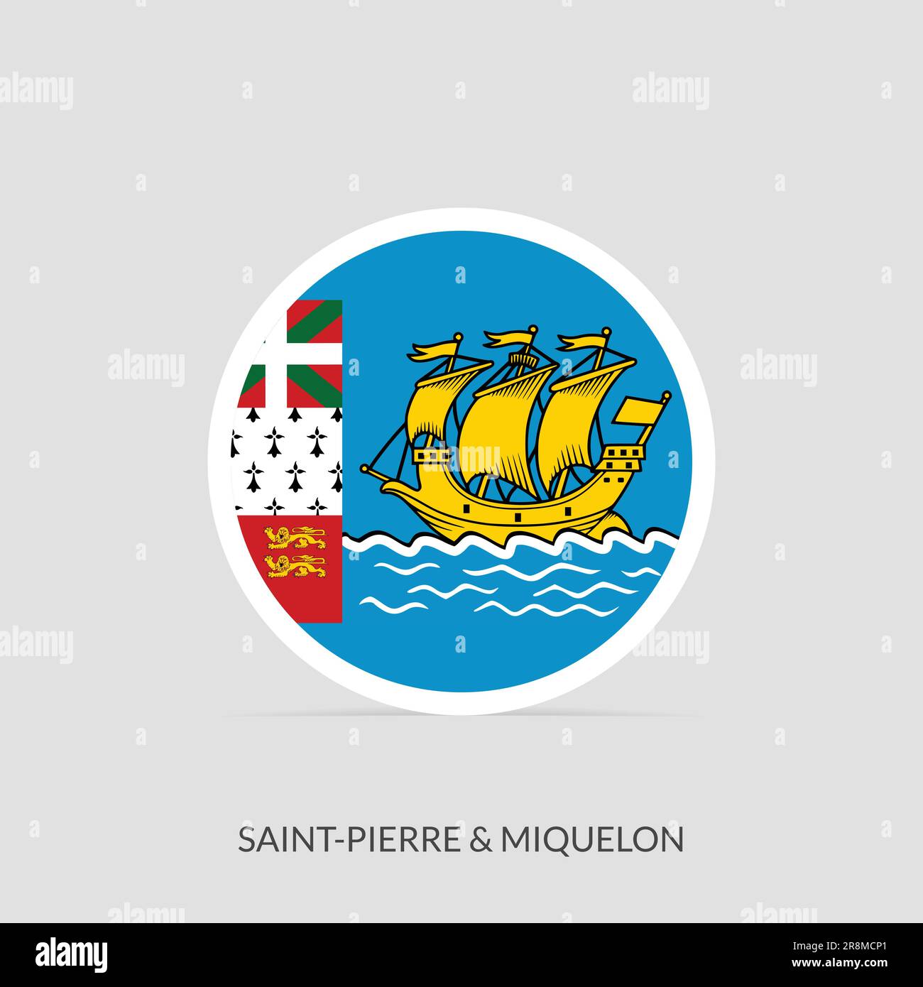 St. Pierre und Miquelon rundes Flaggensymbol mit Schatten. Stock Vektor