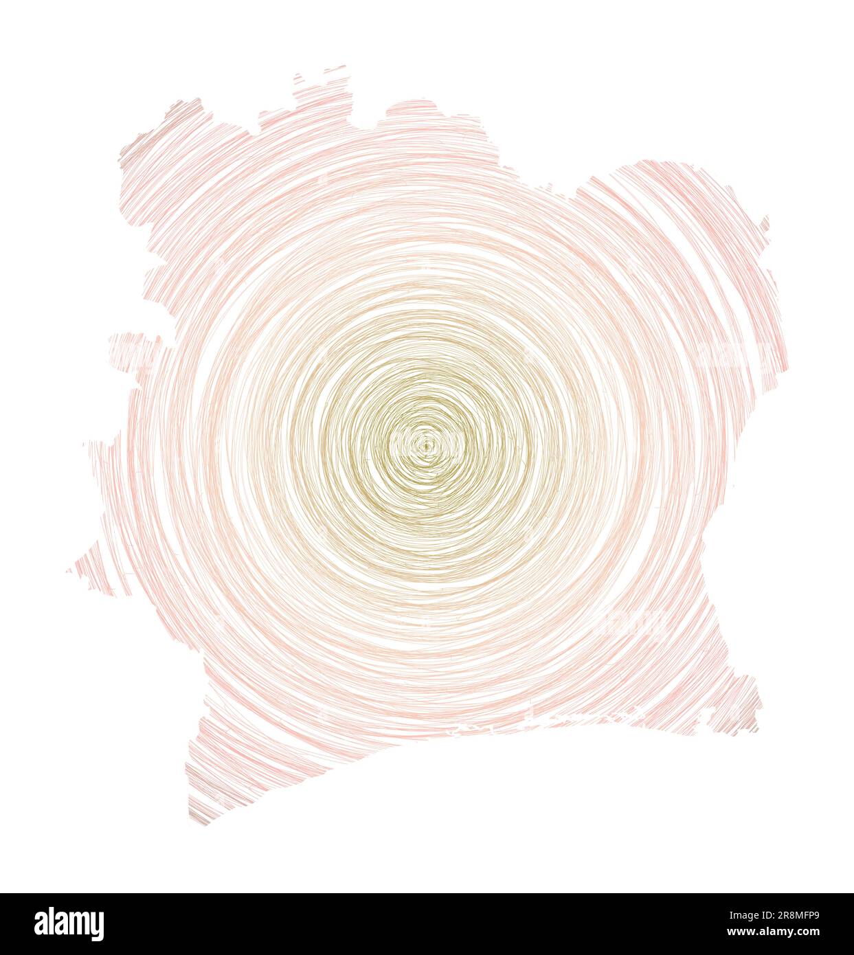Karte der Elfenbeinküste gefüllt mit konzentrischen Kreisen. Skizzieren Sie Kreise in Form des Landes. Vektorabbildung. Stock Vektor