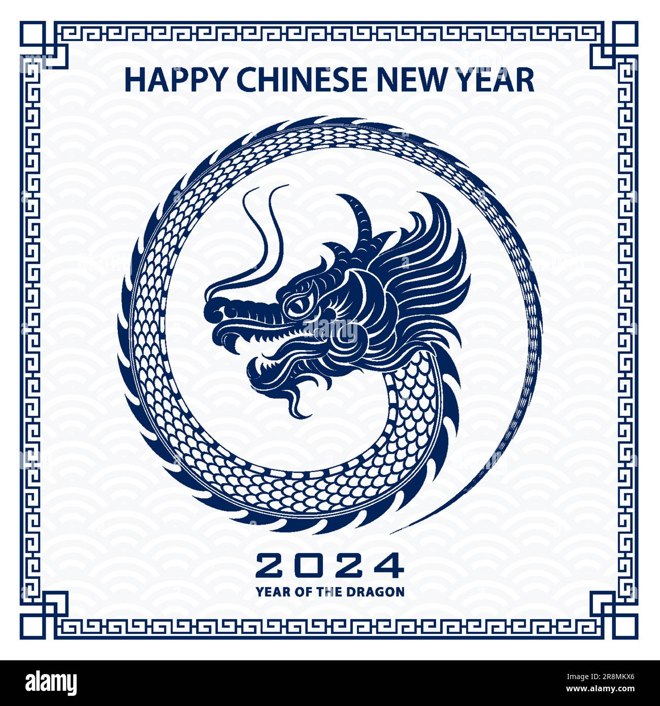 Happy Chinese New Year 2024 Zodiac-Schild, Jahr des Drachen, mit blauem Bildidee 