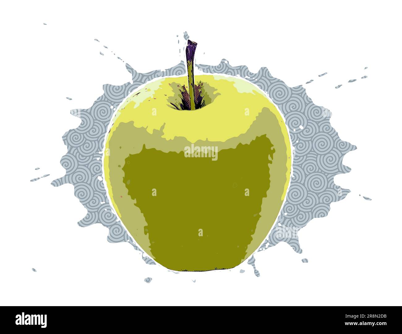 Apfelfrucht in farbenfrohem Pop-Art-Stil, Hintergrund mit Comic-Muster, Vektorgrafik Stock Vektor