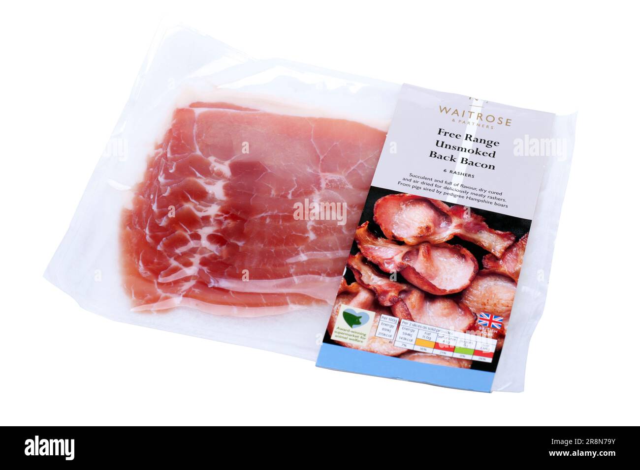 Packung Waitrose Free Range ungesäuertes Back Bacon Stockfoto
