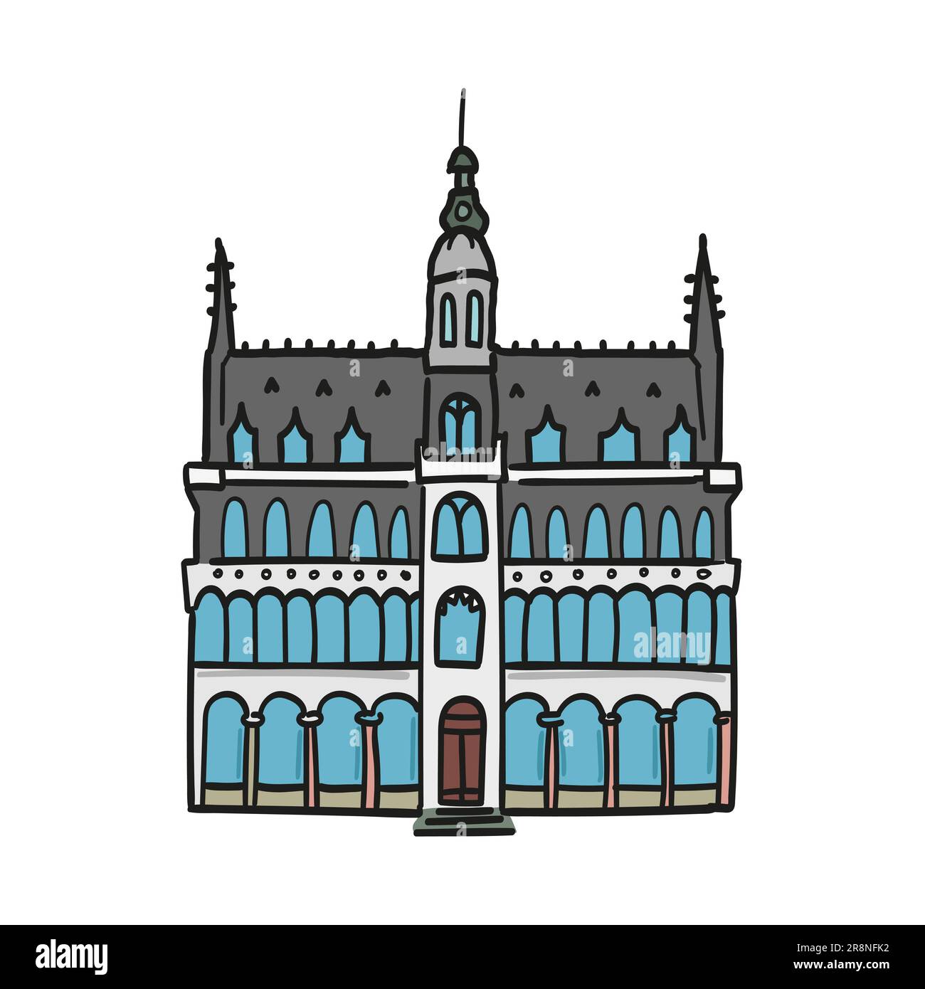 Farbiges lineares Vektorsymbol Set mit europäischen Sehenswürdigkeiten und Reiseziel-Doodle für Urlaub und Wochenende. Sammlung linearer Symbole Stock Vektor