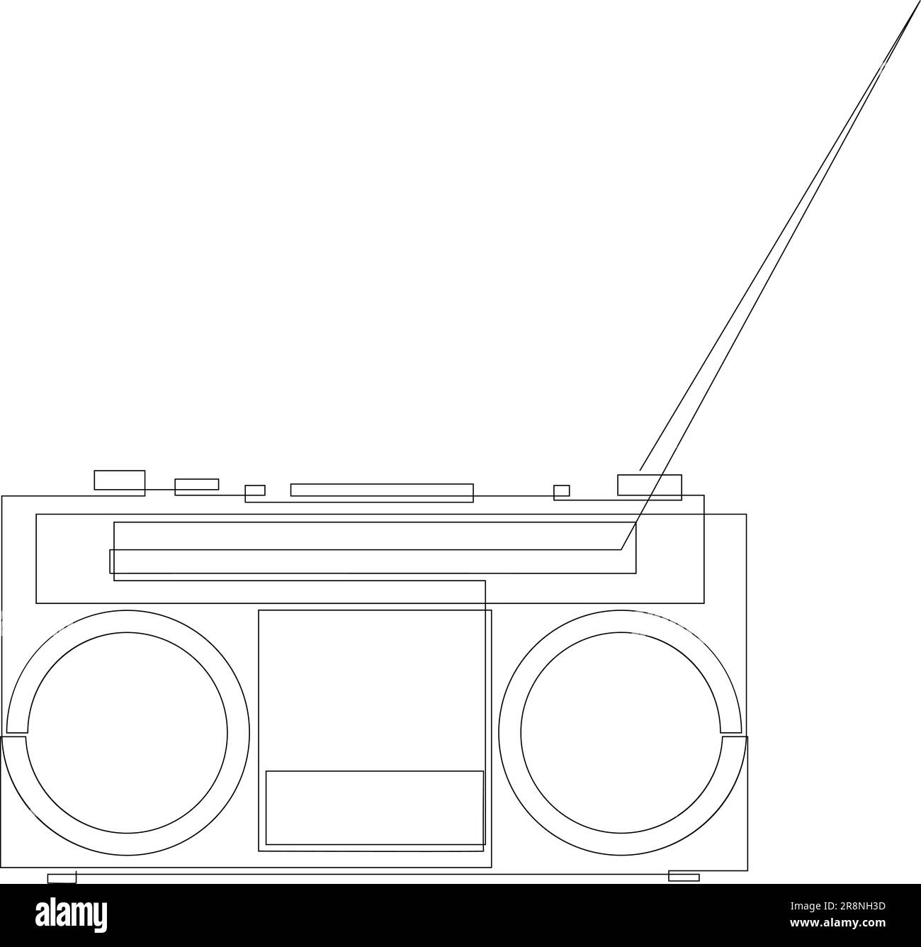 Durchgehende Linienzeichnung eines Radio-Kassettenrekorders im Retro-Design. Klassisches, klassisches Audiotechnologiekonzept im einzeiligen Kunststil. Altmodisches analoges m Stock Vektor