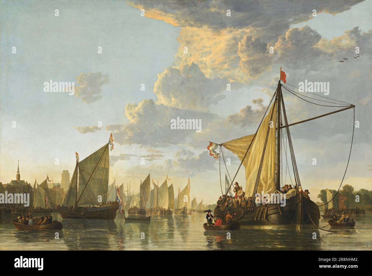 The Maas at Dordrecht by Aelbert Cuyp, 1650, Öl auf Leinwand, 114,9x170,2 cm, National Gallery of Art, Landover, Maryland (USA). Stockfoto