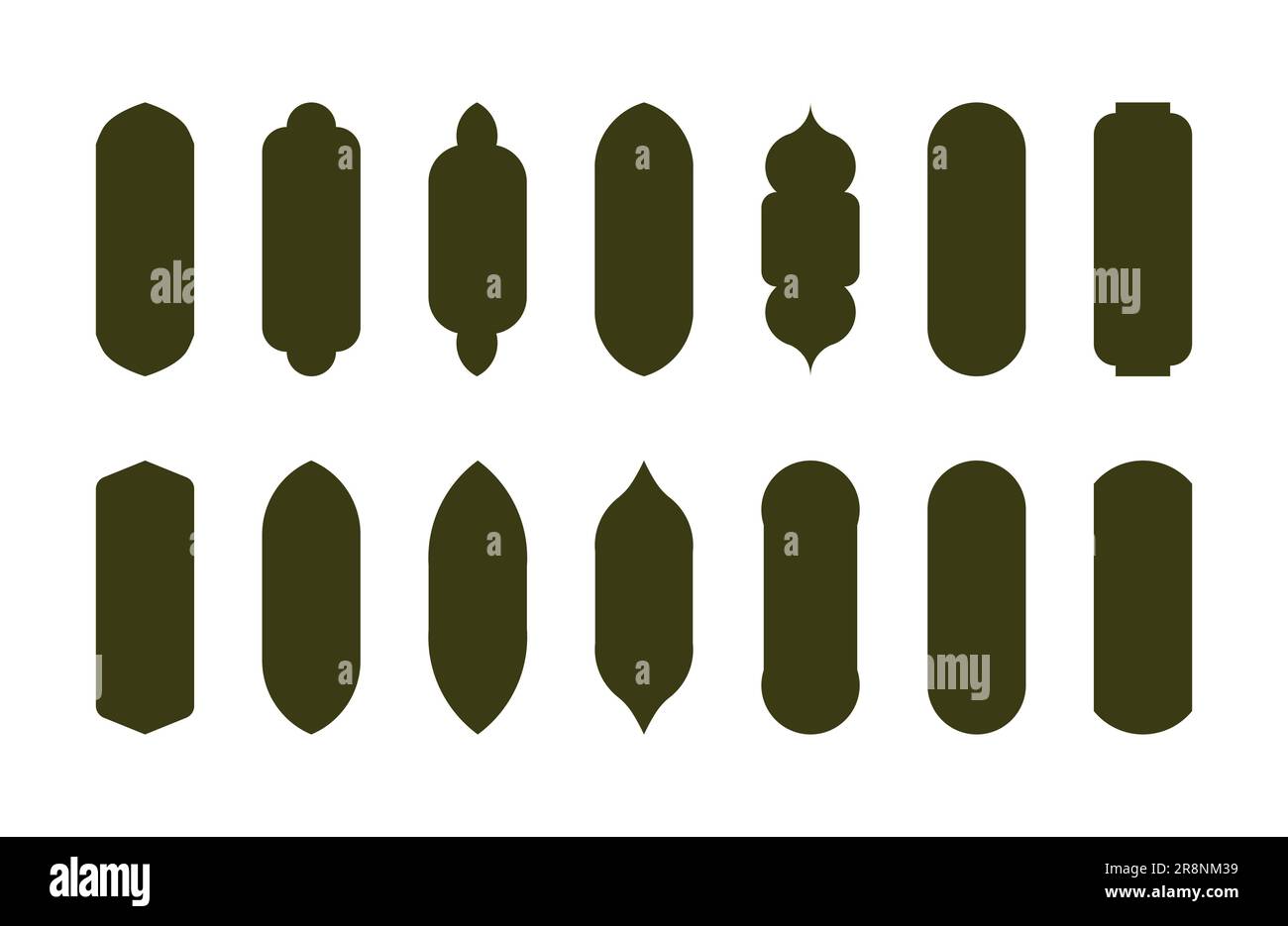 Islamische Fensterformen. Verschiedene Rahmen in grüner Farbe gezeichnet. Stock Vektor