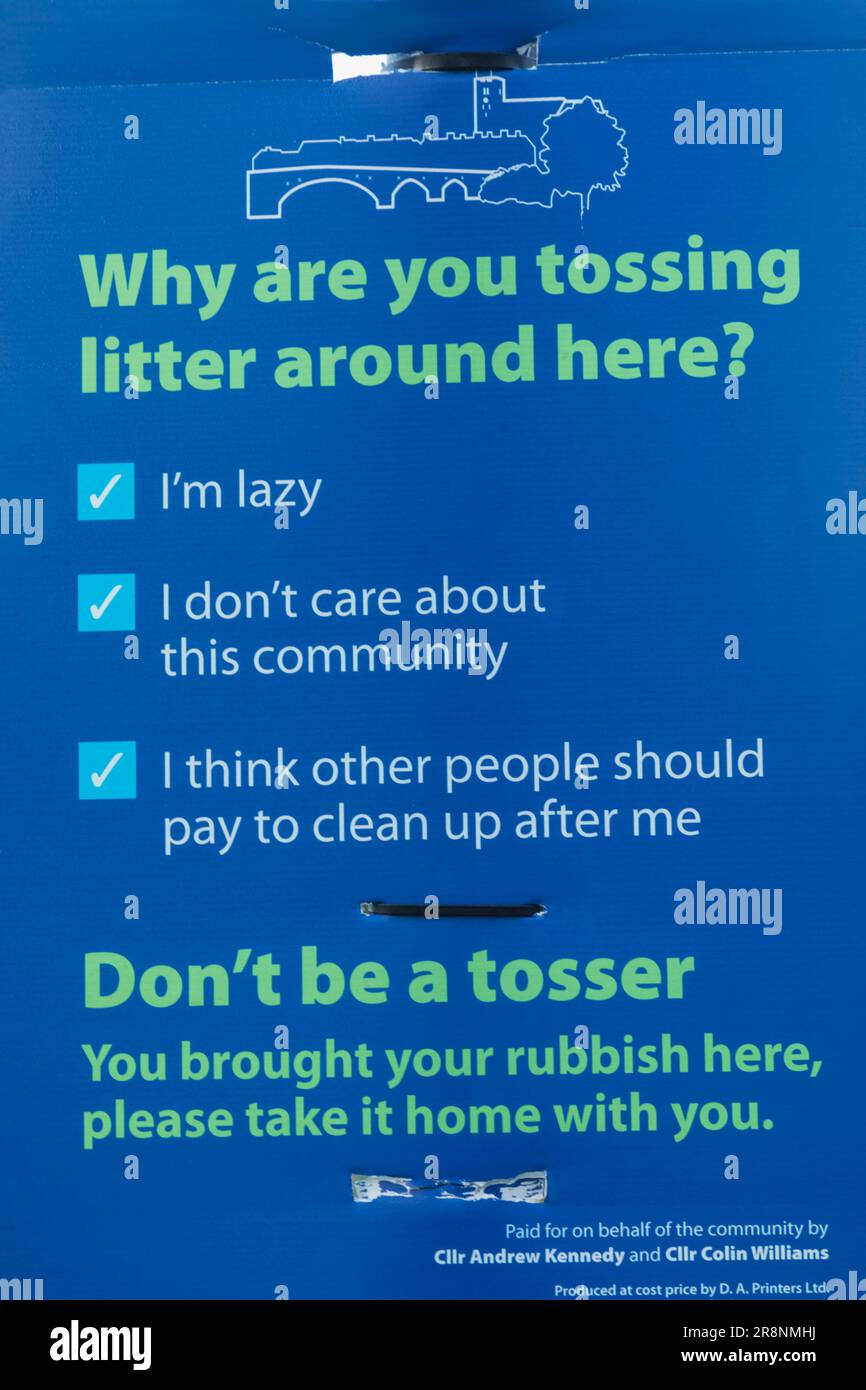 England, Kent, Maidstone, Aylesford, lustiges Anti-Müll-Poster Stockfoto