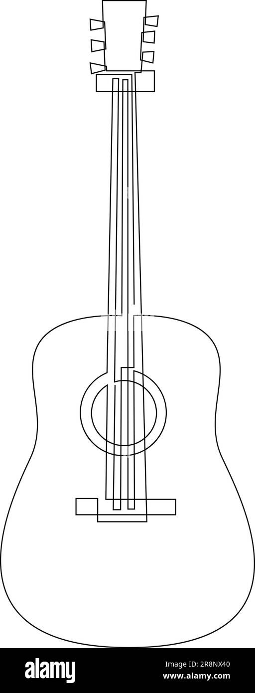 Durchgehende Linienzeichnung einer klassischen Akustikgitarre aus Holz. Modernes Konzept mit Streicher-Musikinstrumenten, gezeichnet durch eine Linie. Illustration eines einzeiligen Vektors Stock Vektor