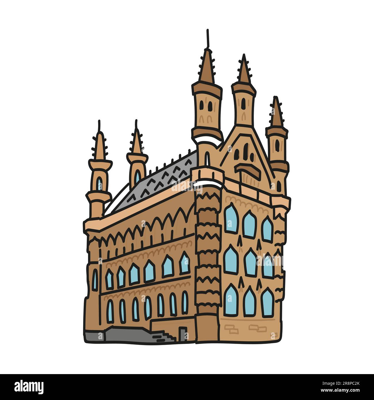 Farbiges lineares Vektorsymbol eines europäischen Touristendenkmals. Historische Gebäude, Fassade, Modellzeichnung. Berühmtes typisches castlle Stock Vektor