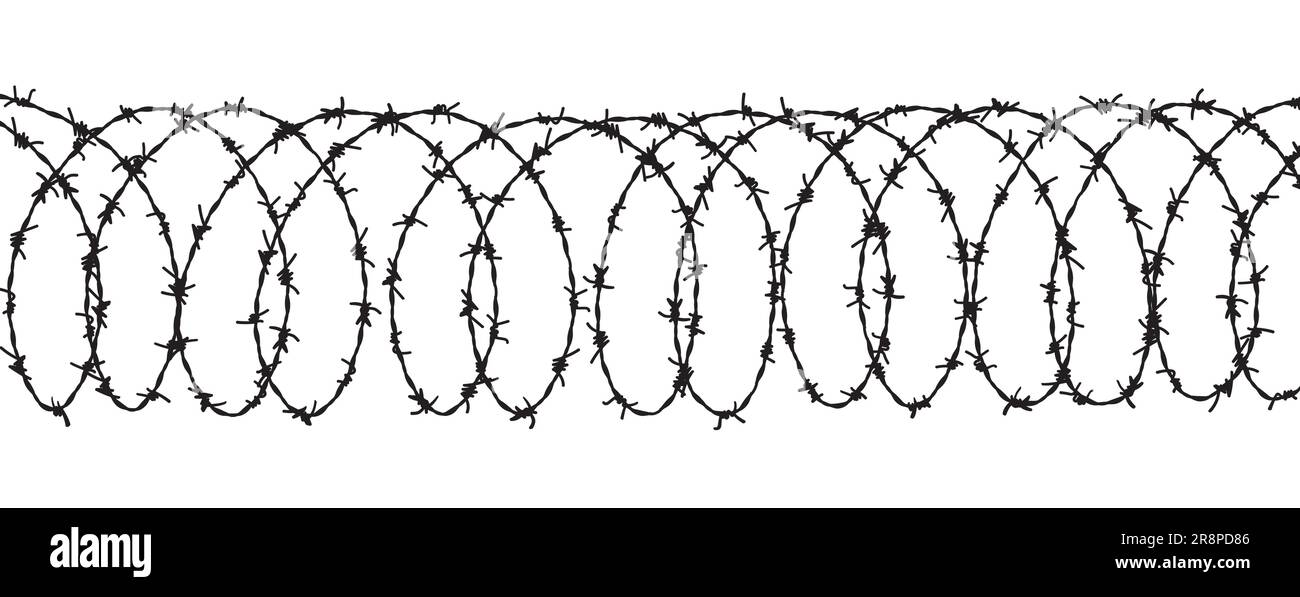 Stacheldraht Vektor Zaun Barbwire Grenze Kette. Gefängnis Linie Krieg barb Hintergrund Metall Silhouette Stock Vektor