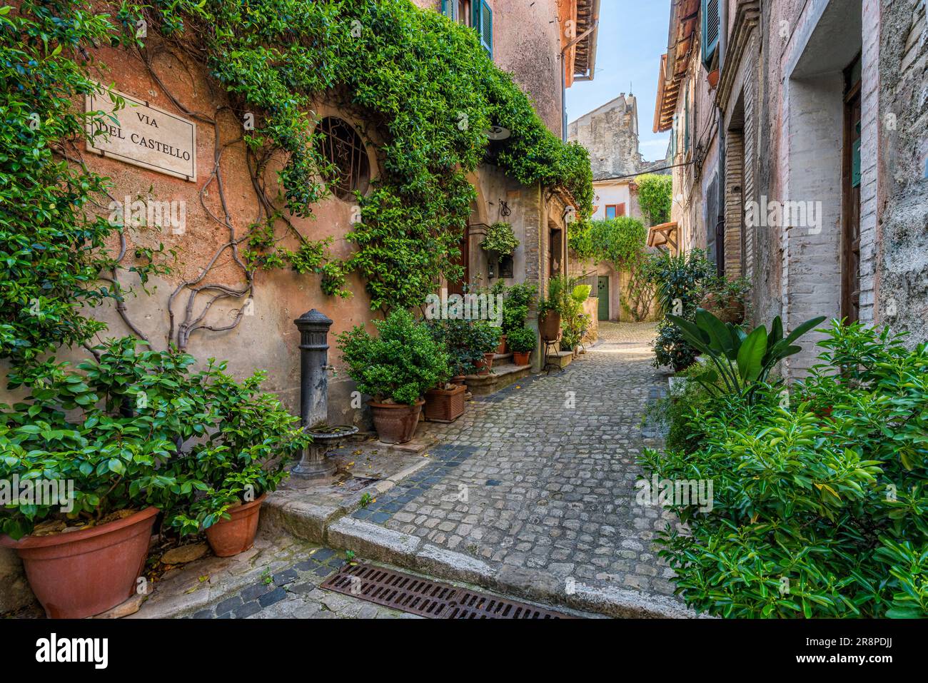 Malerischer Anblick im wunderschönen Dorf Nazzano, Provinz Rom, Latium, Italien. Stockfoto