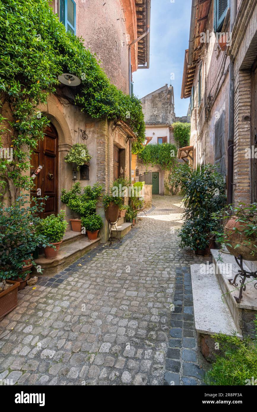 Malerischer Anblick im wunderschönen Dorf Nazzano, Provinz Rom, Latium, Italien. Stockfoto