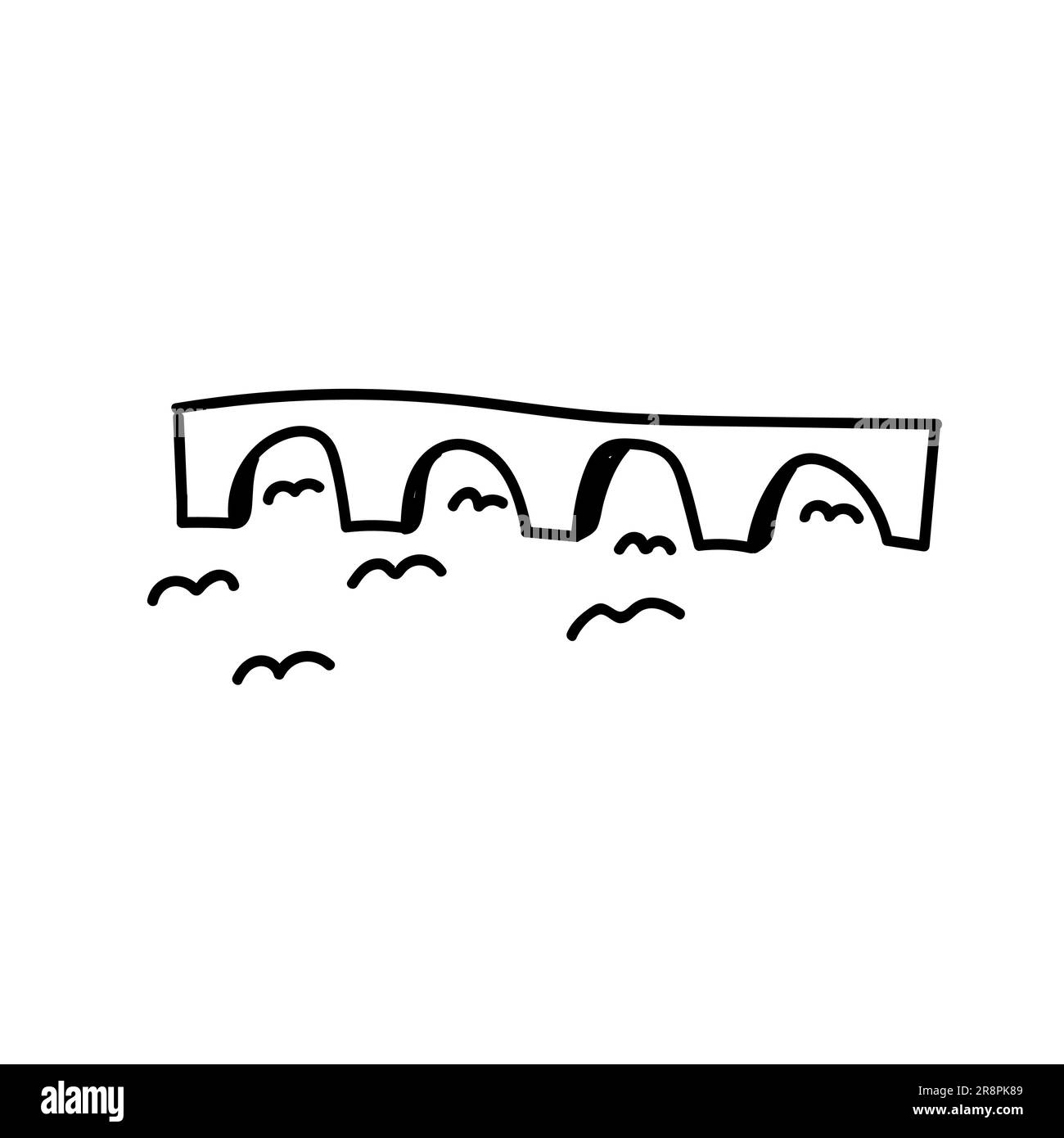 Toulouse-Brücke. Handgezeichnete Doodle-Vektor-Illustration isoliert auf weißem Hintergrund. Einfache Zeichnungen mit schwarzer Farbe. Stock Vektor