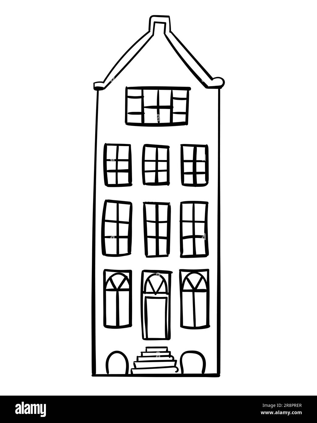Eine Reihe von alten Amsterdamer Häusern im holländischen Stil. Farbenfrohe historische Fassade. Traditionelle niederländische Architektur. Vektordarstellung flacher Cartoon Stock Vektor