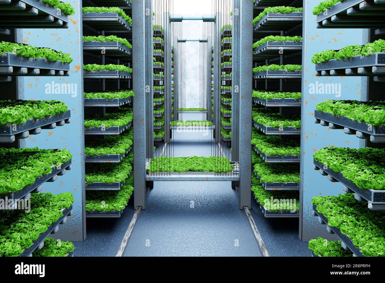 Vertikale Landwirtschaft in Innenräumen – 3D-Abbildung Stockfoto