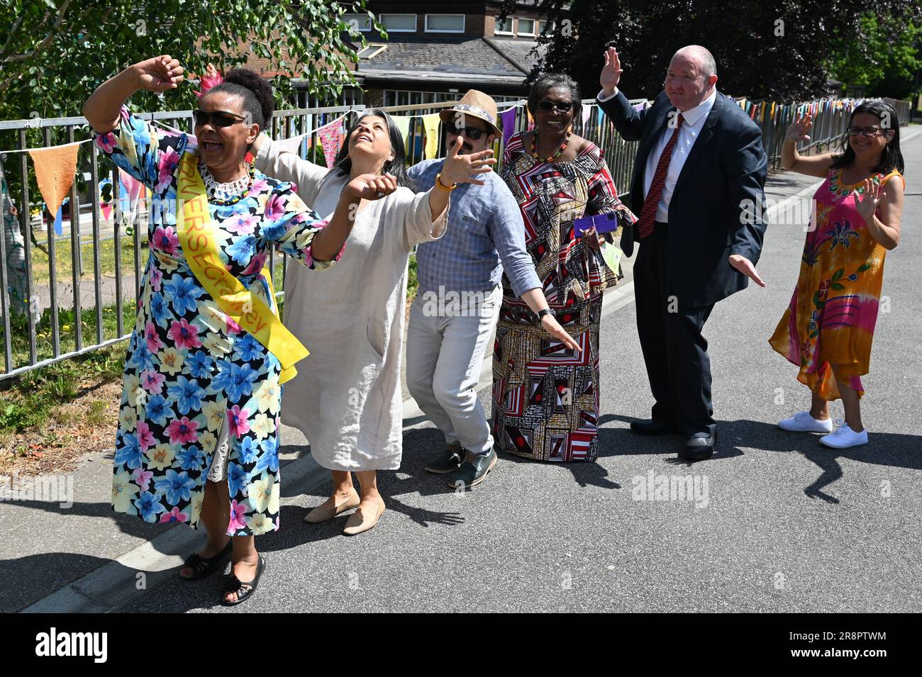 Windrush-Feierlichkeiten in Crawley, West Sussex, am 22. Juni 2023. Stockfoto