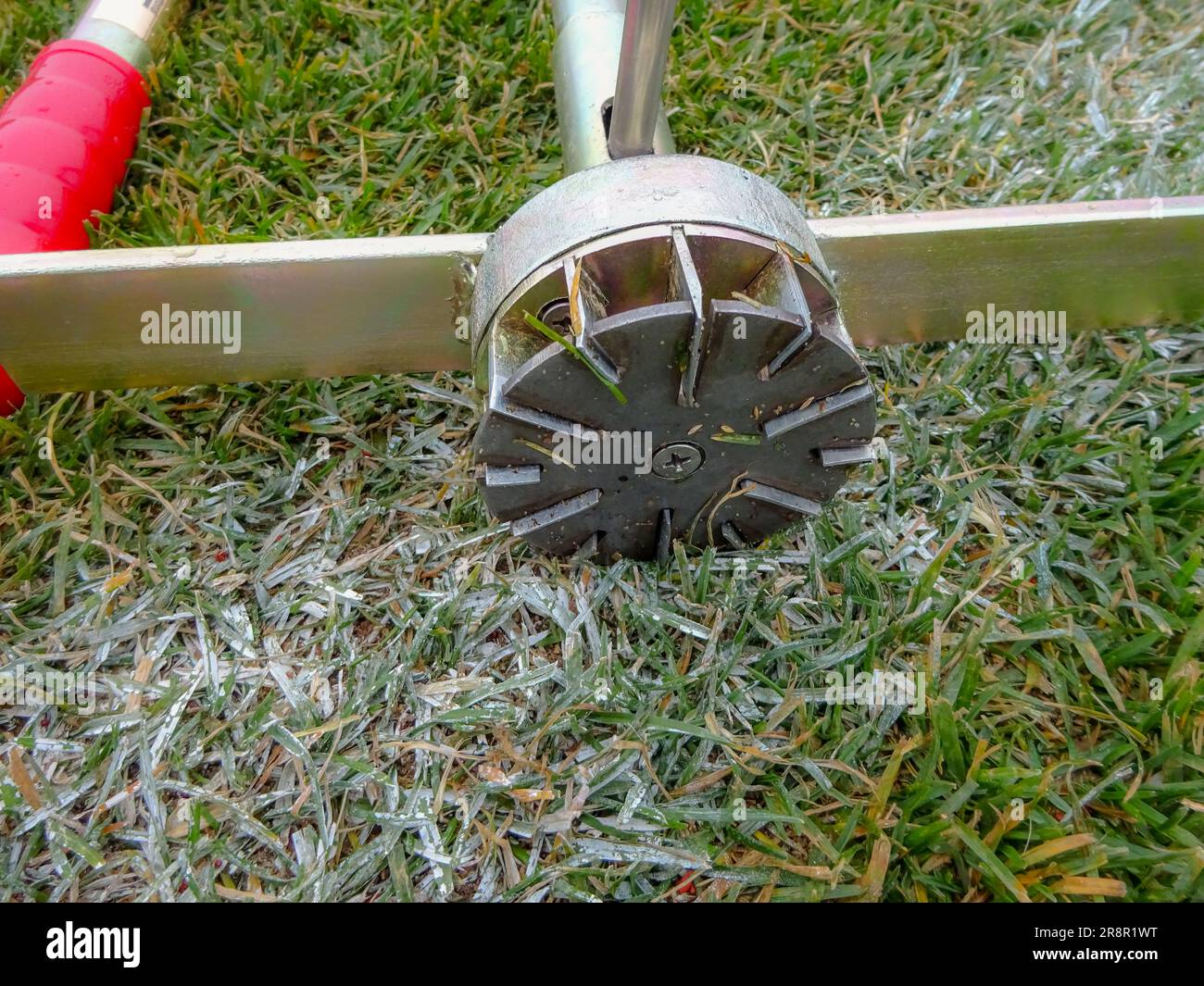 Testgeräte für natürliches Gras, Rasen, Scherbelastung für Sportplätze. Stockfoto