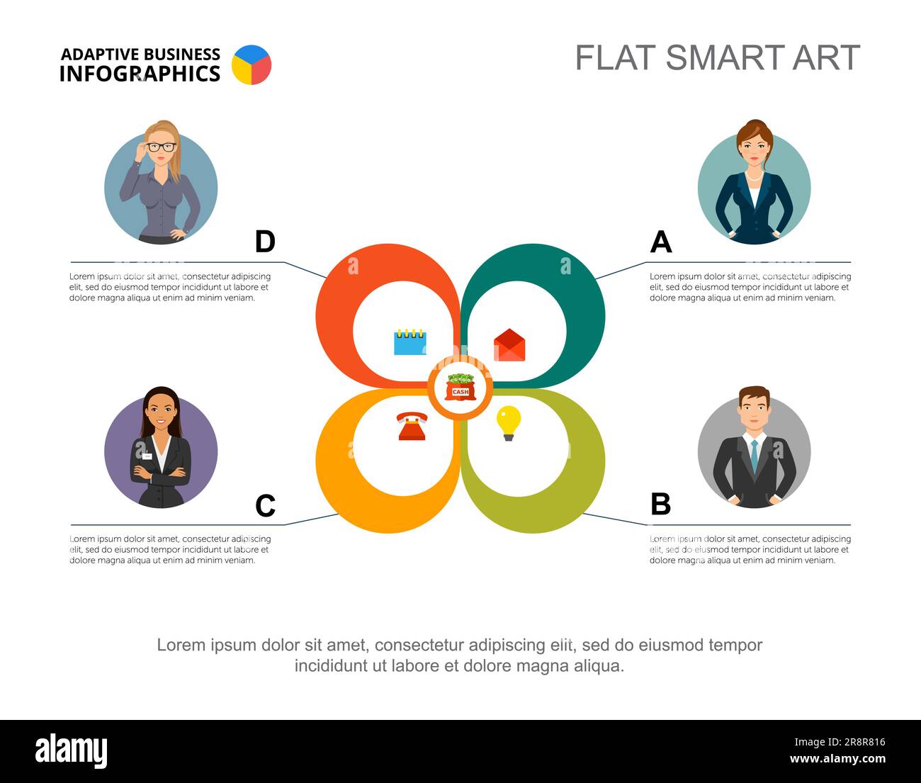 Vorlage Für Folien Für Einkommenskonzept In Vier Schritten Stock Vektor